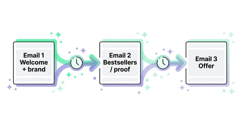 Diagram: a three-email welcome sequence.
