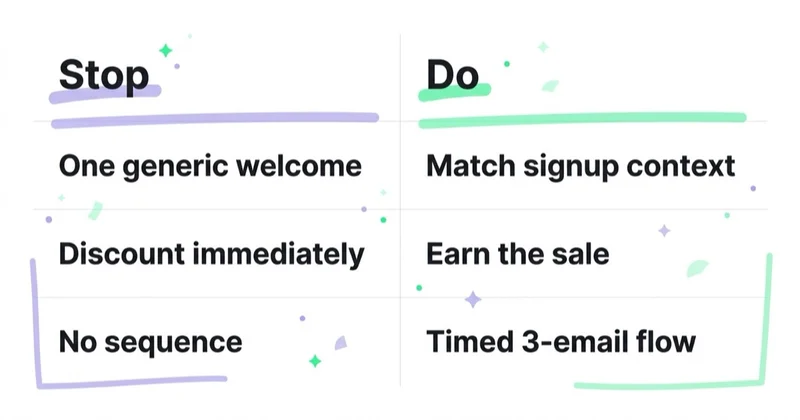 Diagram: welcome-email do's and don'ts.