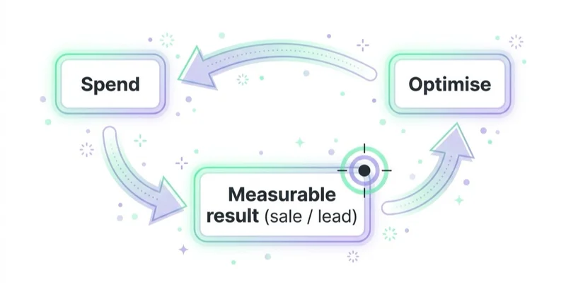 Diagram: performance marketing as a measure-and-optimise loop.