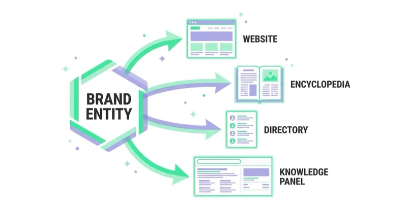 Brand entity consistency across a website, an encyclopedia entry, a directory listing and a knowledge panel.