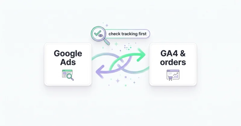 Check tracking first: real conversions may be happening but not recorded — reconcile Google Ads with GA4 and orders.