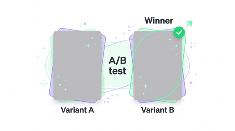 A/B creative test diagram — variant A and winning variant B