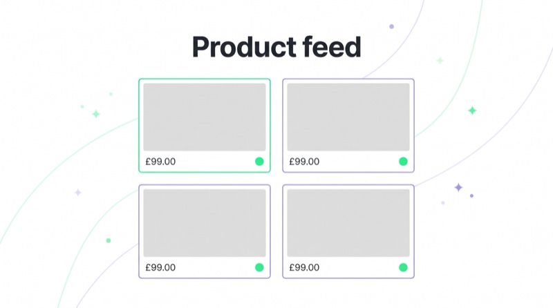 Product feed diagram — product cards with price