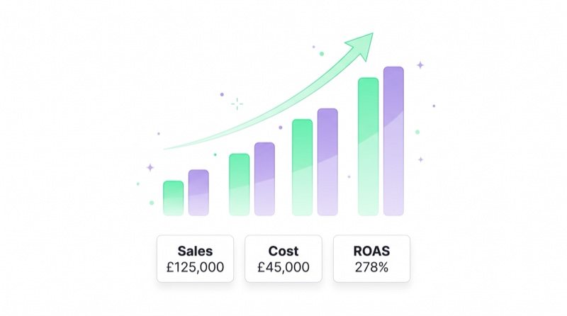 Business report diagram: revenue, cost, ROAS